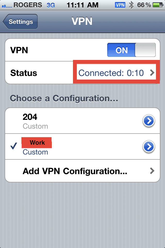 Screenshot of PPTP 3G connected